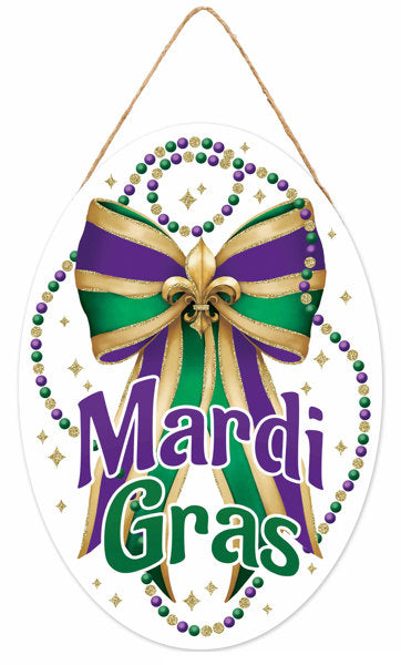 9" x 13" PGG Glitter Mardi Gras Bow Sign