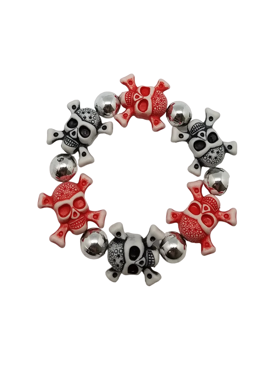 36 Skull and Bones Beads Red, Silver and Black - Toomey's Mardi Gras