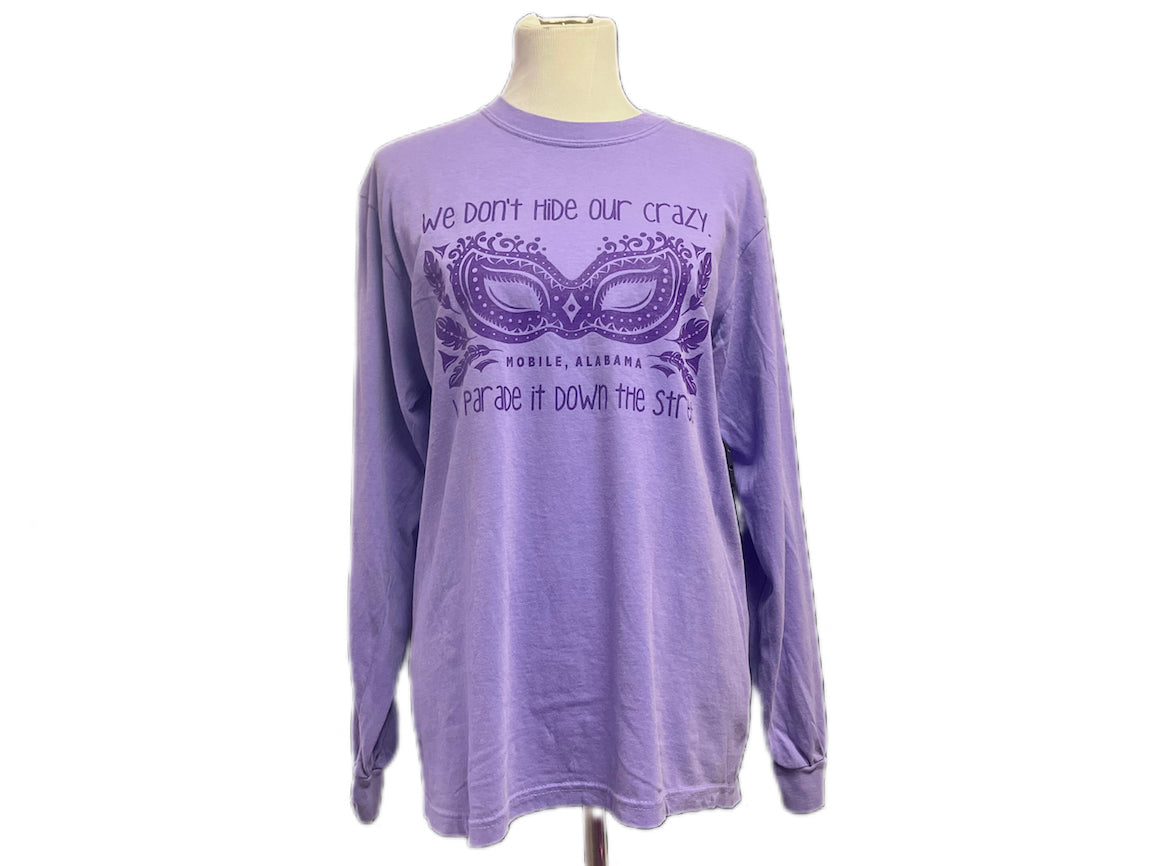 "Crazy/parade" Purple long sleeve t-shirt