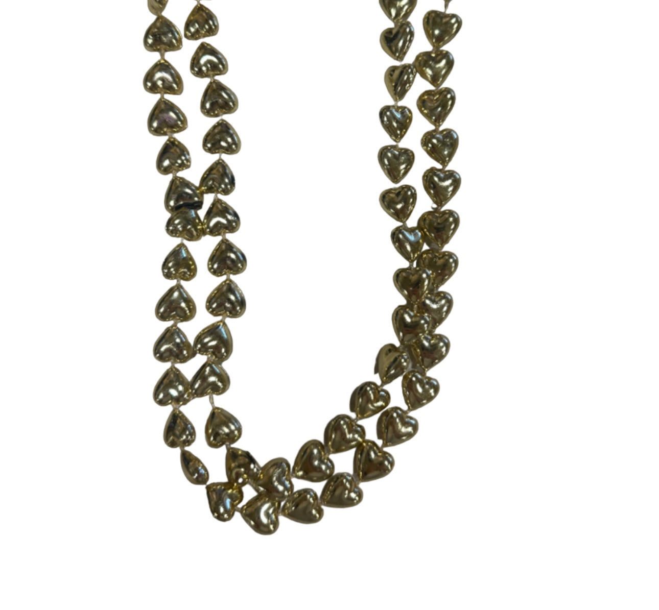 36" 12mm Heart Beads Gold