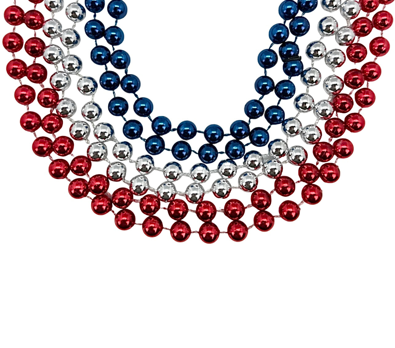 33" 10mm Round Red, Blue, & Silver Beads