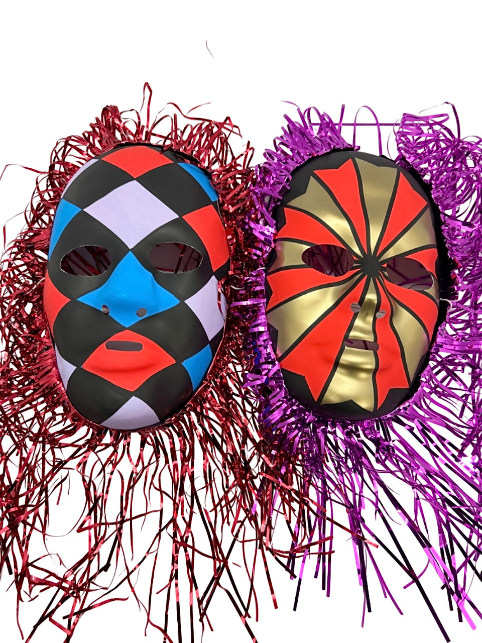 Plastic Full Face Clown Mask with Blue Fringe