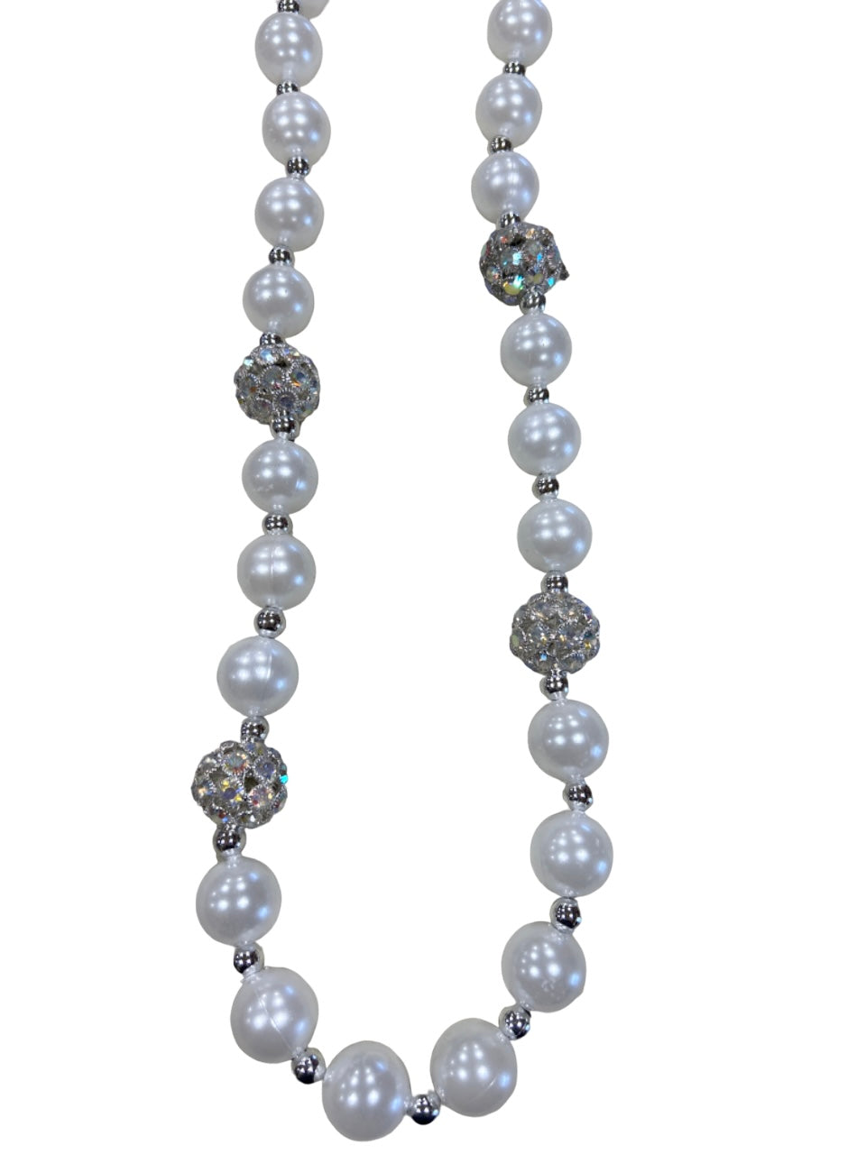42” Pearl White Beads with Rhinestones