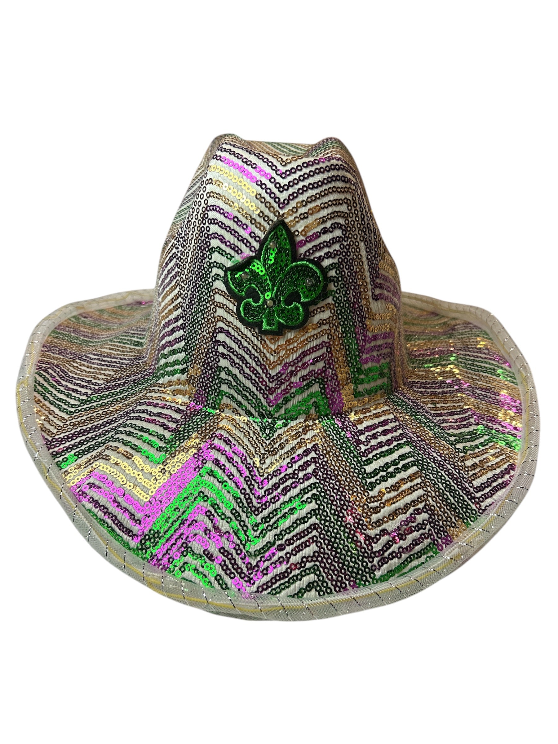 8567 Mardi Gras Hat Light Up Cowboy Cowgirl Hats, One Size, Green Purple Gold LED Mardi Gras Cowboy Hat main image 3