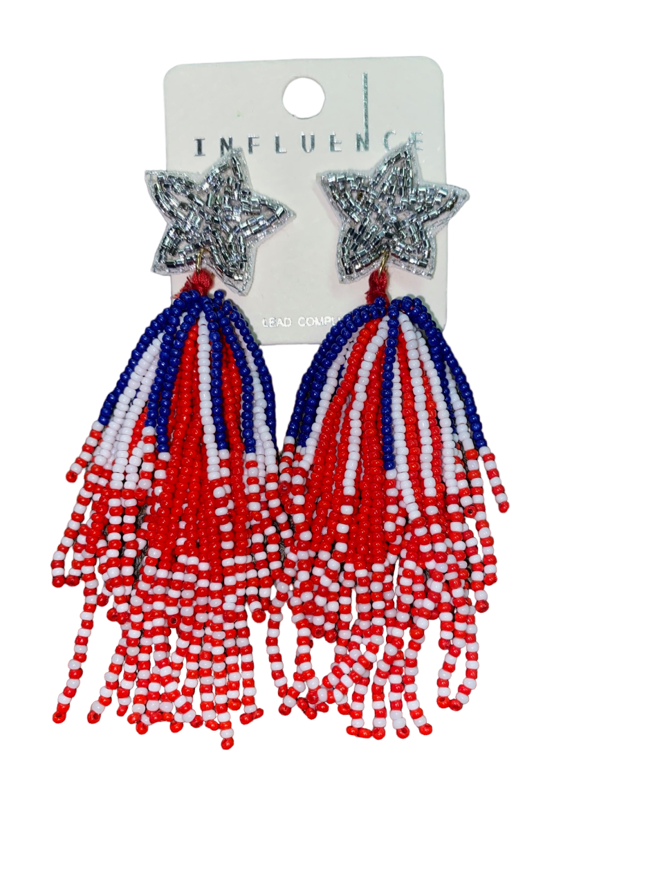 RWB Beaded Tassel Earrings w/ Star