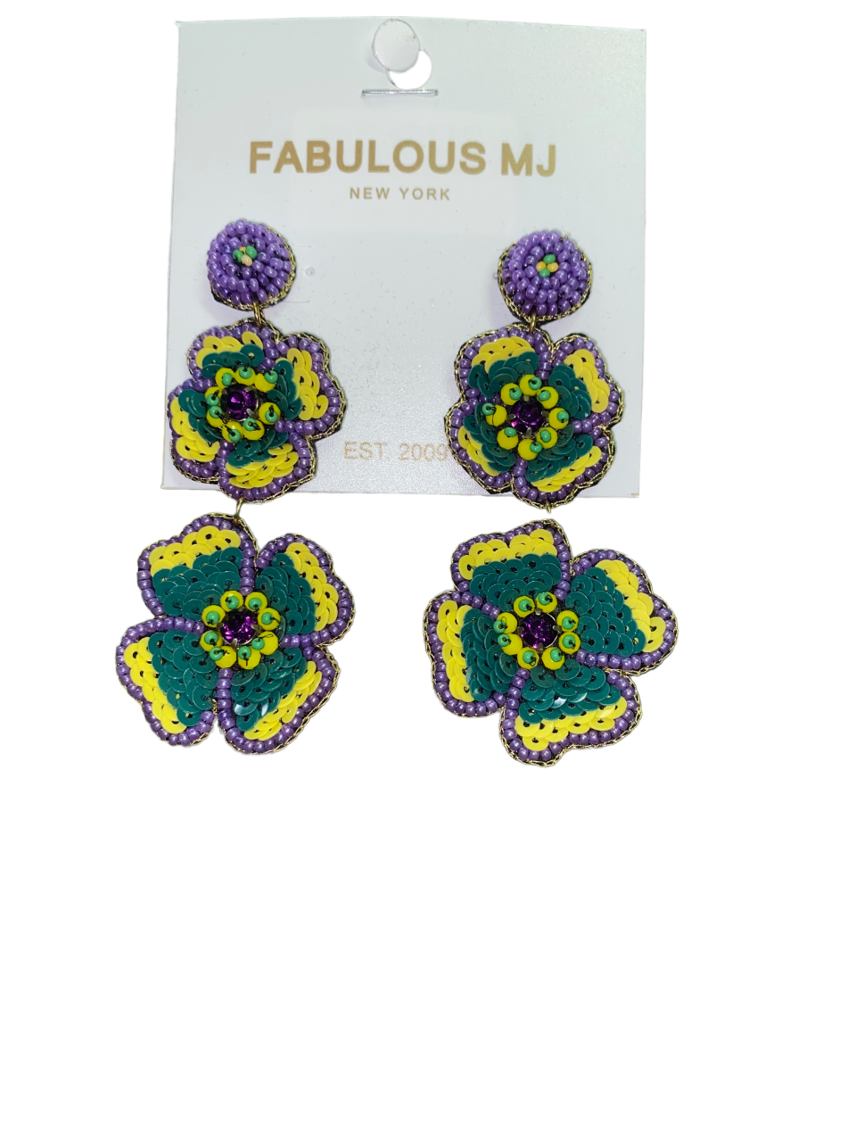 Beaded Dangling Flower Earrings