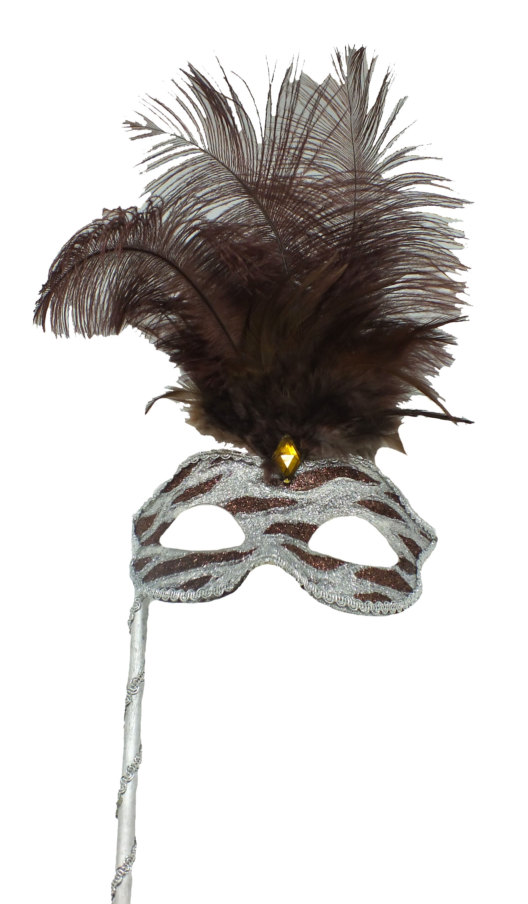 Silver and Brown Venetian Cateye Mask with Stick