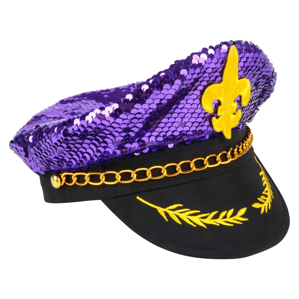 Mardi Gras Sequin Captain's Cap W/ FDL