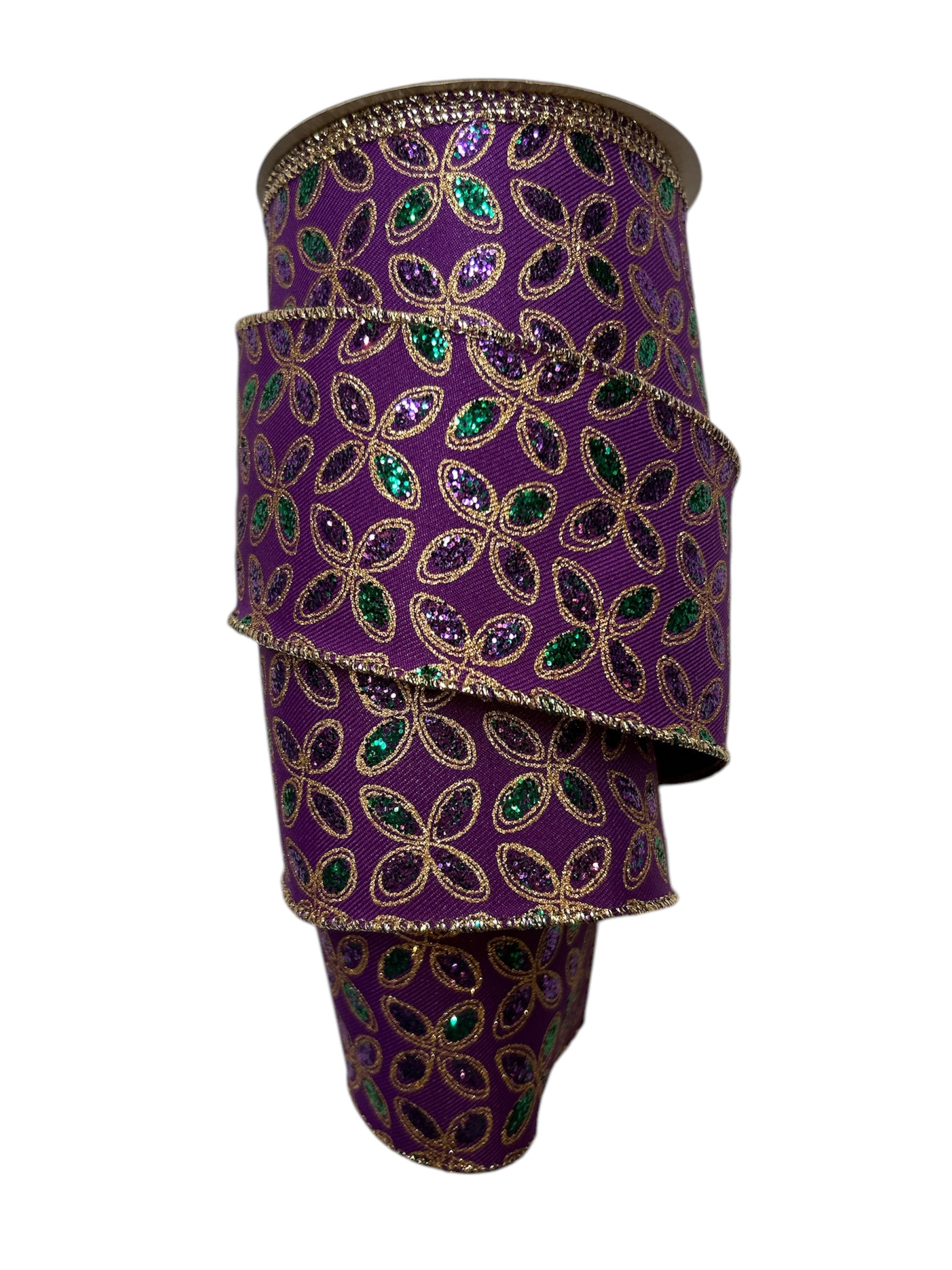 2.5" x 10yd Purple Quatrefoil Petals Ribbon