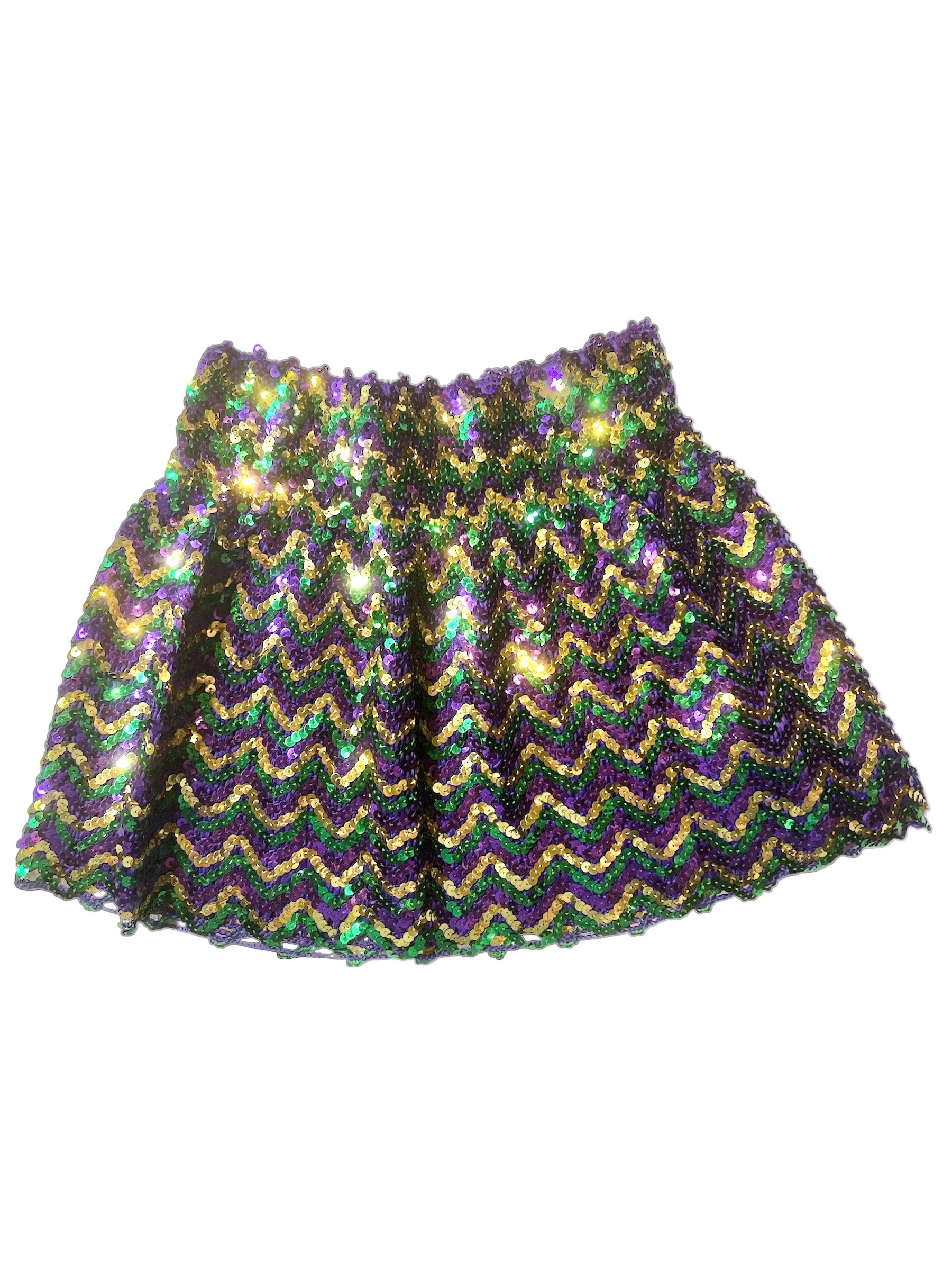 Purple, Green, & Gold Zig Zag Sequin Skirt