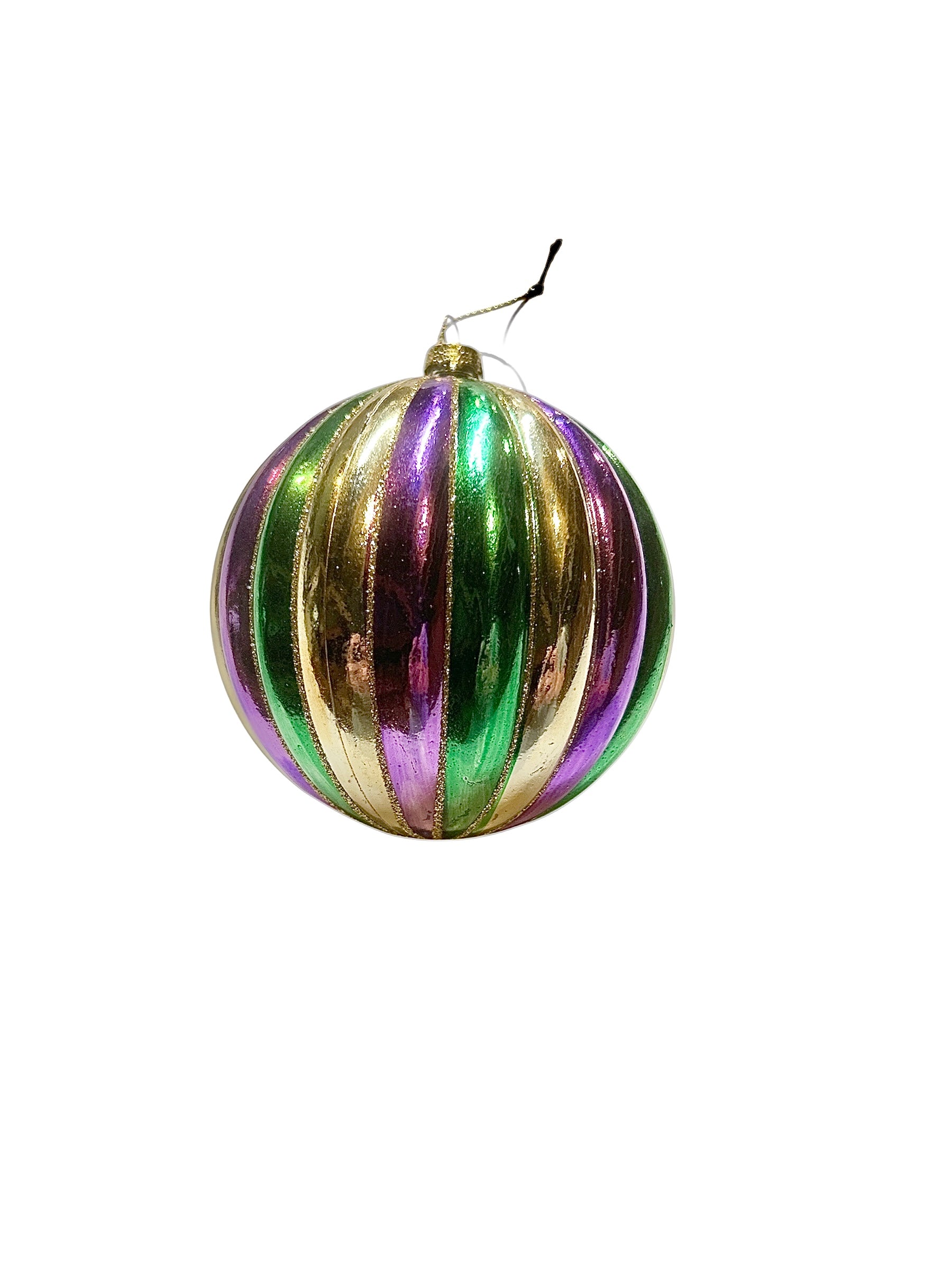 4" Purple, Green, & Gold Striped Ornament pc