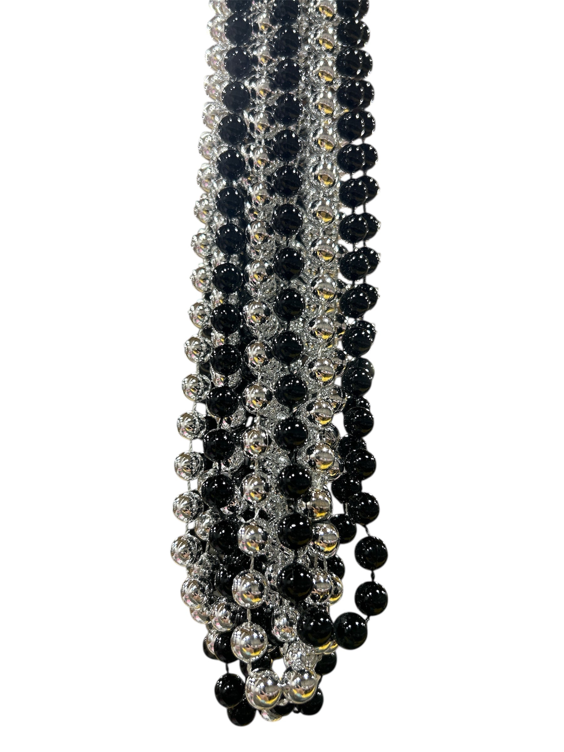 42" 10mm Round Black & Silver Beads