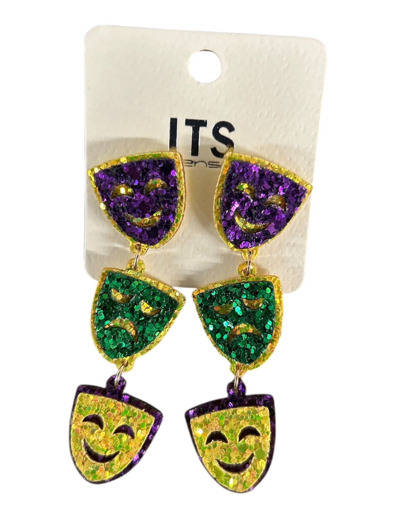Comedy & Tragedy Glitter Dangle Earrings