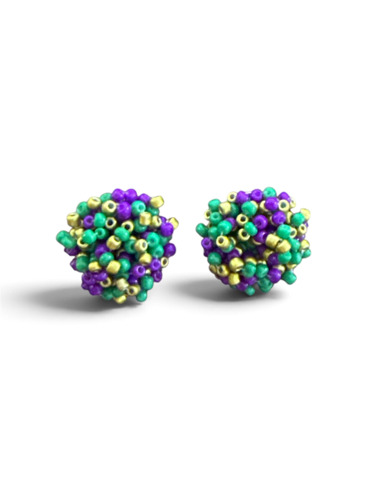Mardi Gras PGG Beaded Ball Earrings