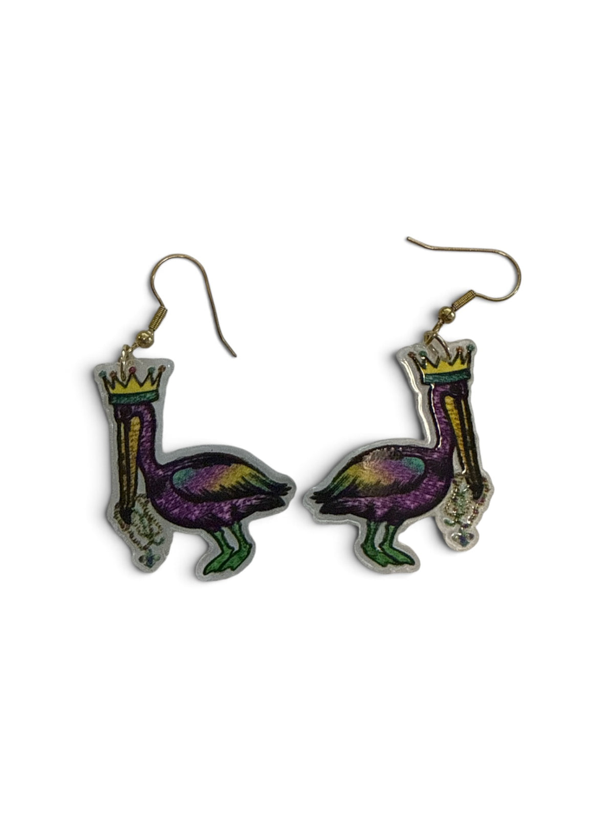 Purple, Green, & Gold Mardi Gras Pelican Earrings