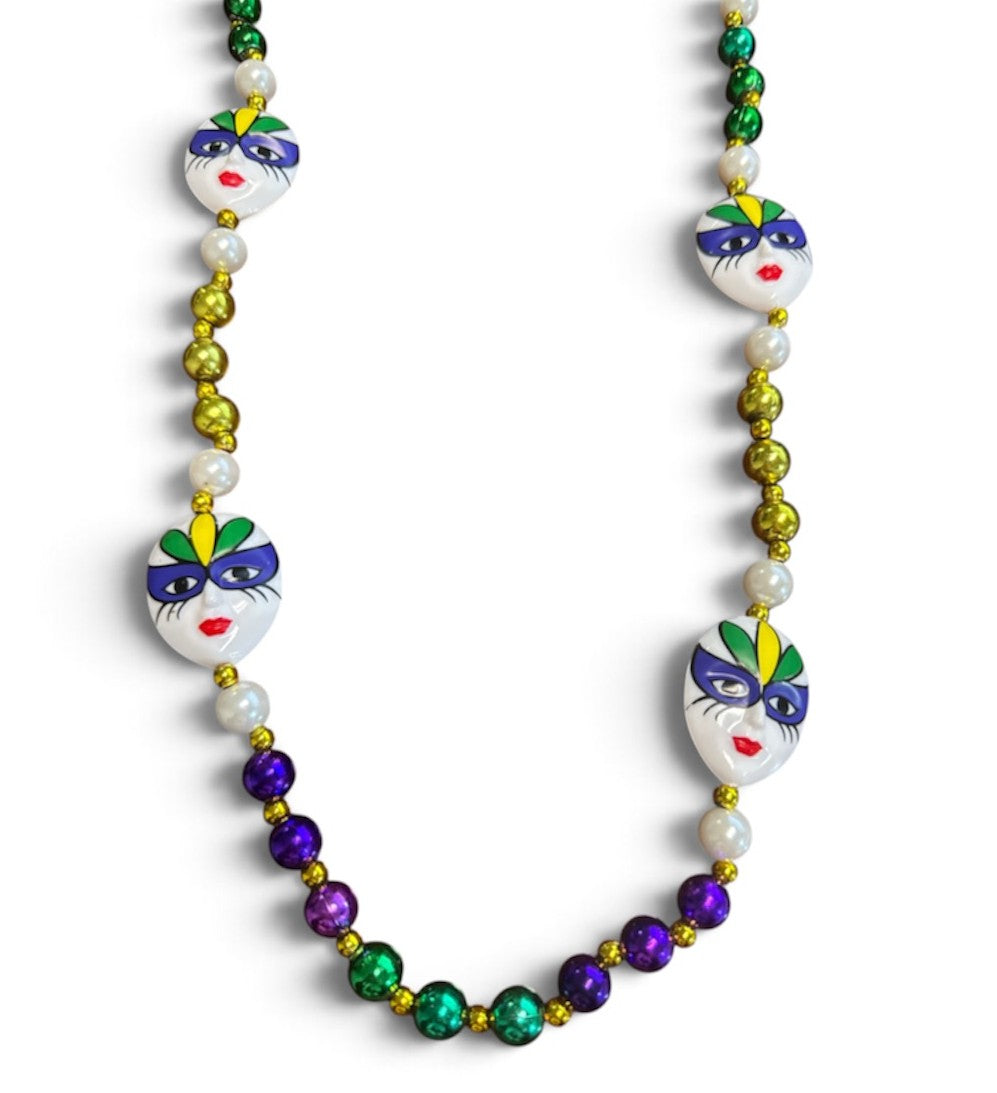 42" Purple, Green and Gold Masked Face Bead