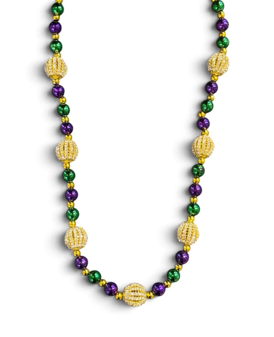 42" Purple, Green, & Gold Rhinestone Bead