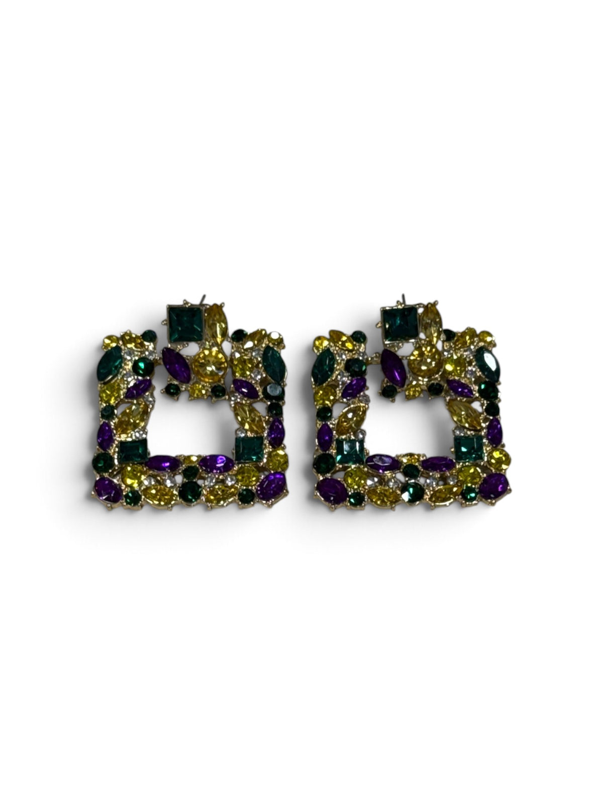 Square Mardi Gras Jeweled Earrings