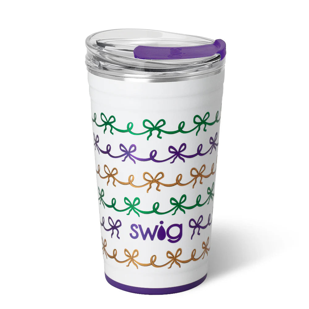 24oz Swig Mardi Gras Bows Party Cup