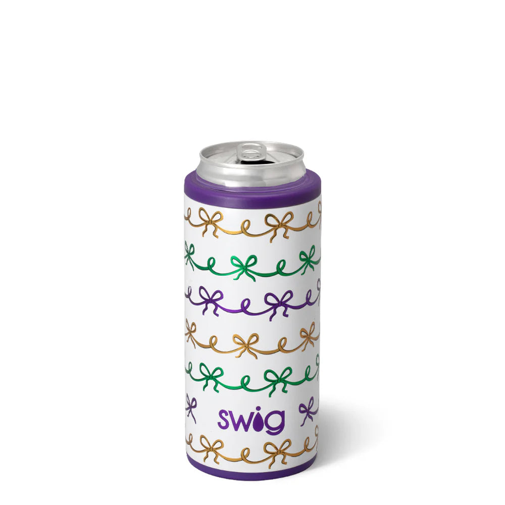 12oz Swig Mardi Gras Bows Can Cooler
