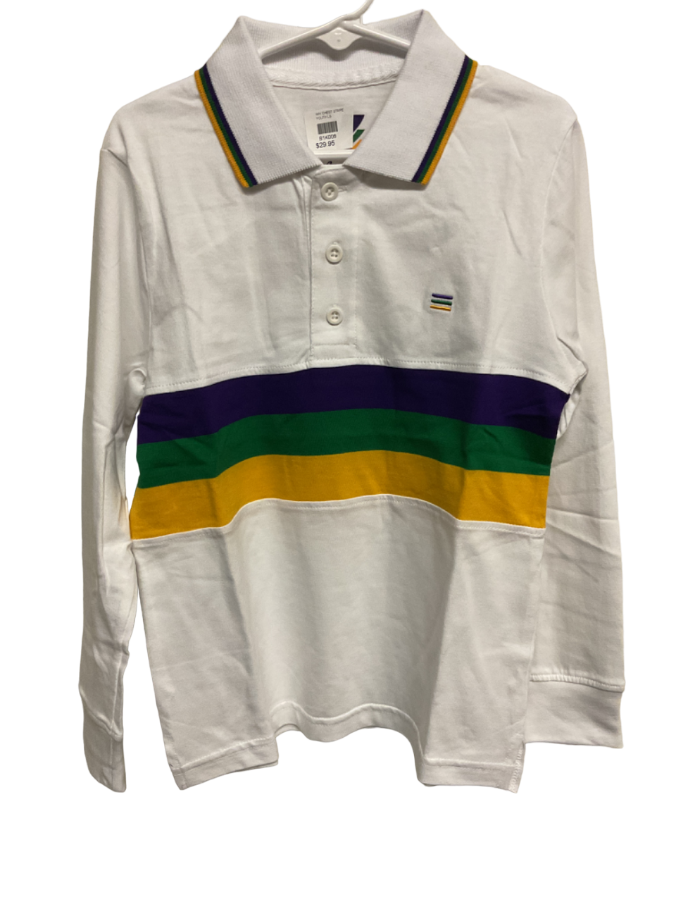 White Chest Stripe Youth Long Sleeve