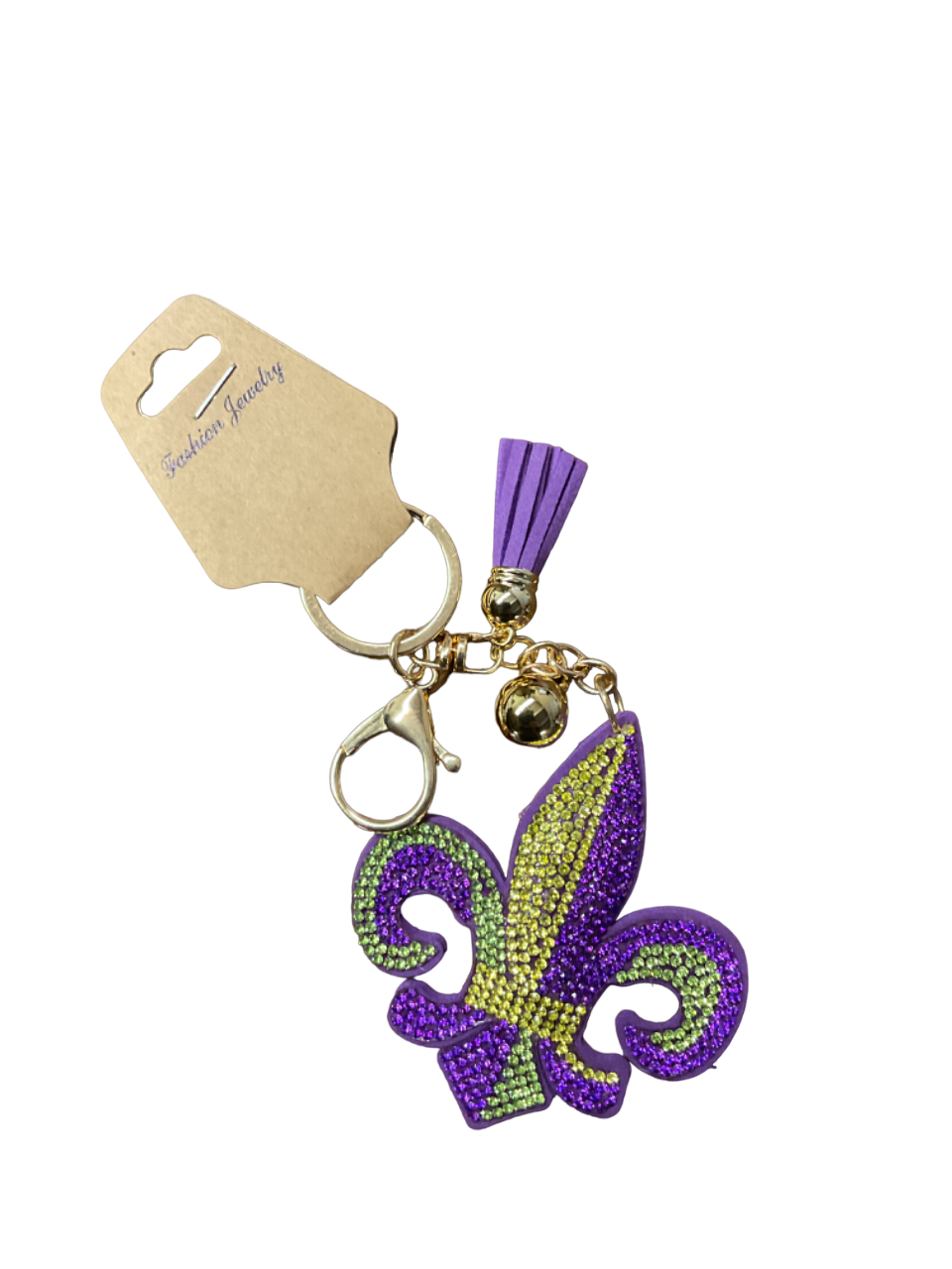 Purple, Green & Gold Fleur de Lis Key Chain
