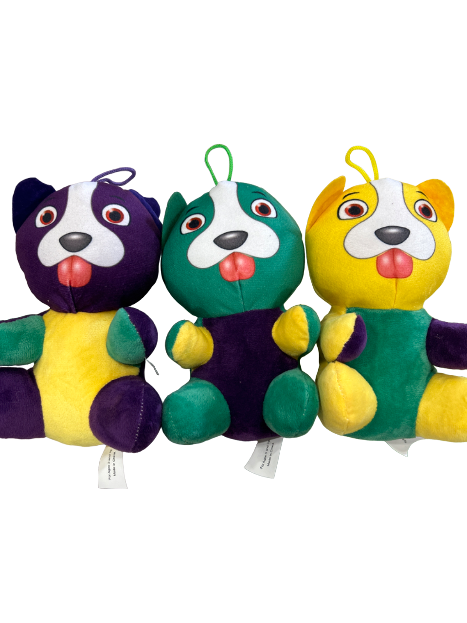 Purple, Green and Gold Mixed Plush Animals