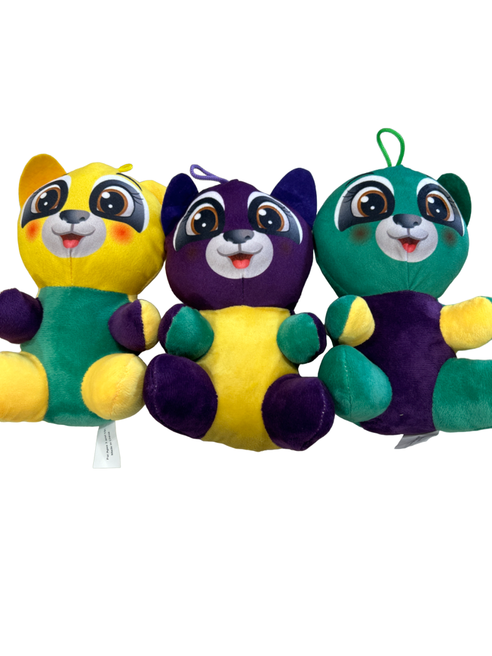 Purple, Green and Gold Mixed Plush Animals