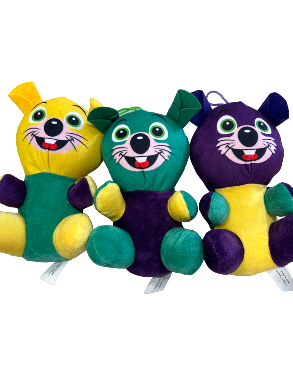 Purple, Green and Gold Mixed Plush Animals