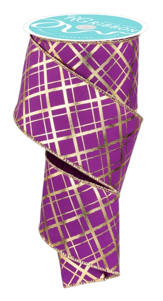 2.5" x 10yd Purple Ribbon W/ Gold Plaid