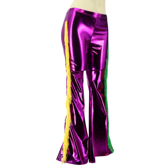 Shiny Mardi Gras Bell-Bottoms With Fringe L/XL