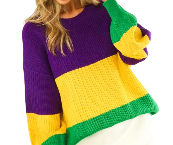 Women's PGG Color Block Mardi Gras Knitted Sweater