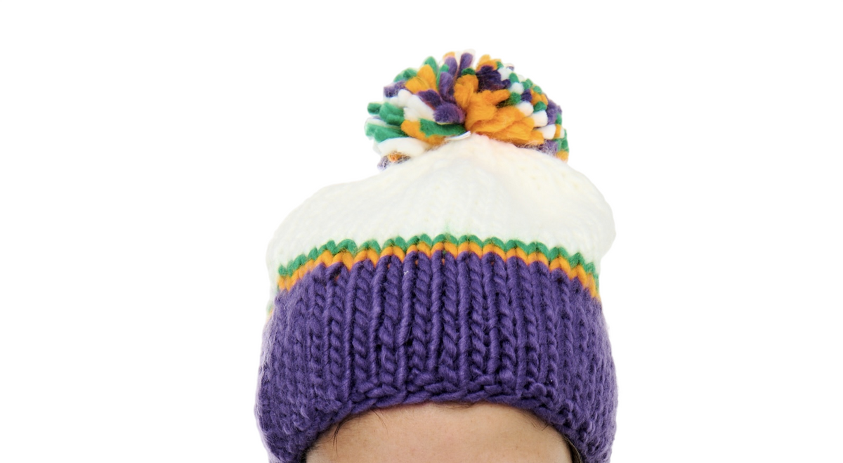 Mardi Gras Crochet Pompom Beanie