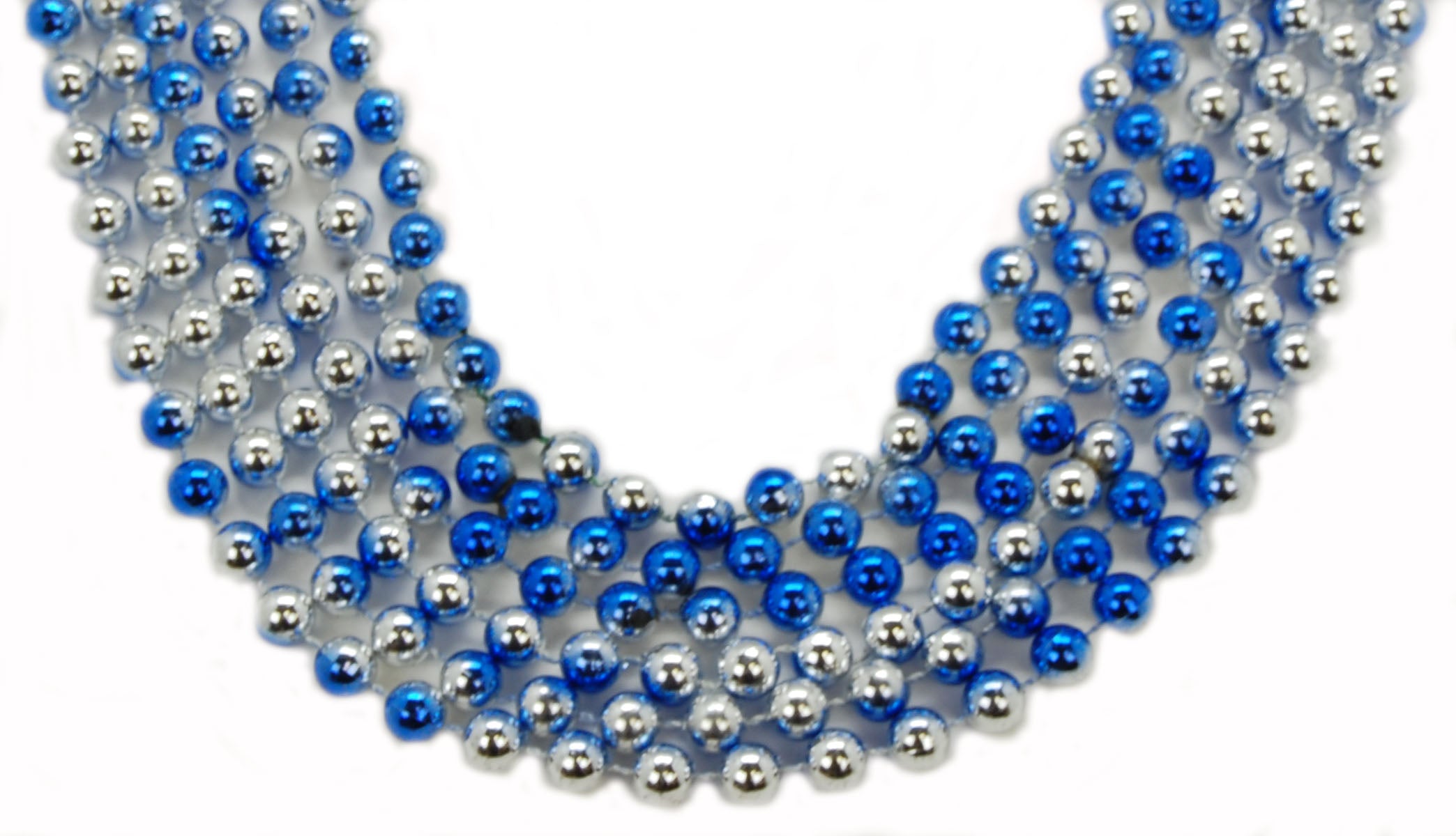 48" 10mm Round Beads Two-Toned Blue and Silver