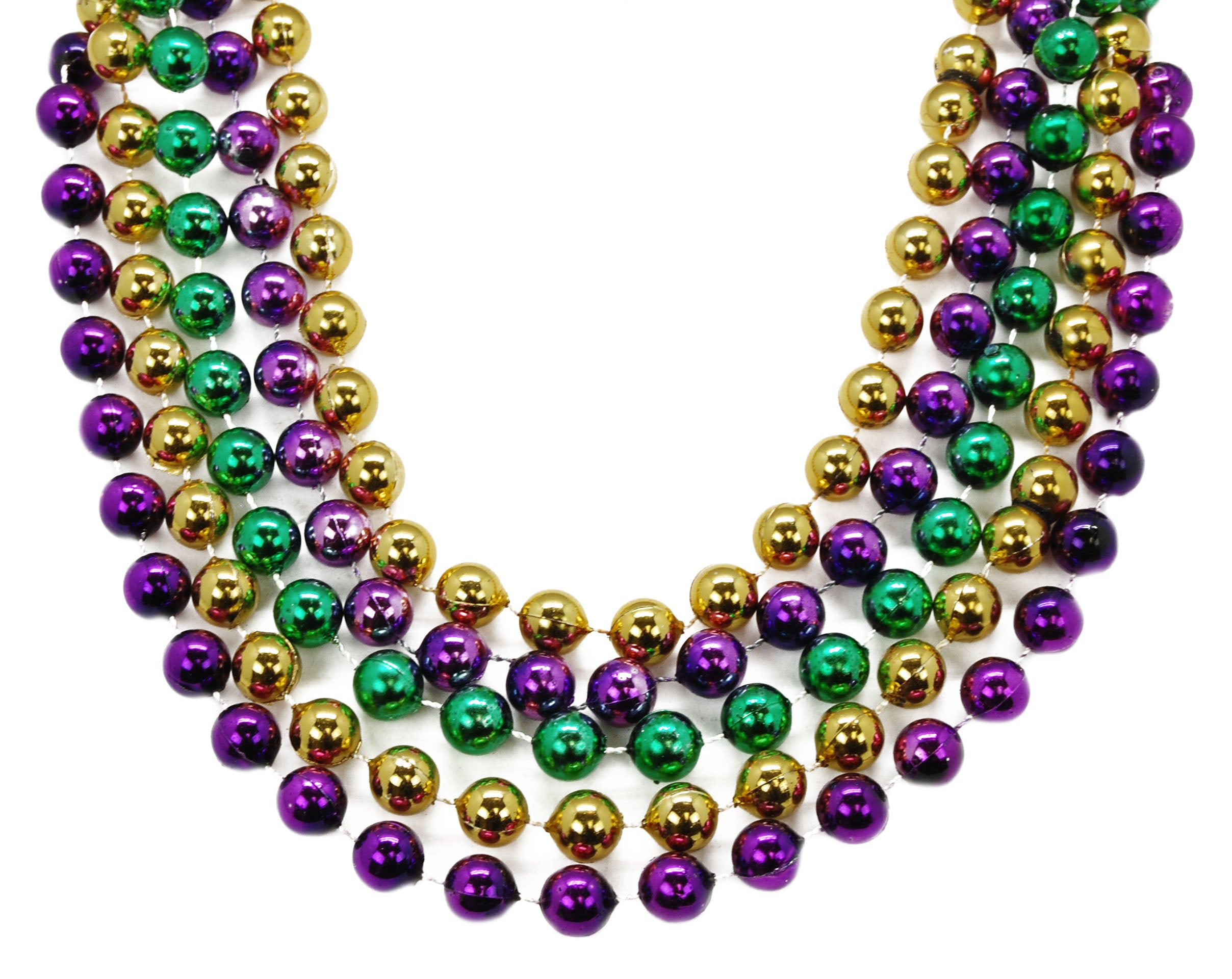 48" 14mm Round Beads Purple, Green, and Gold