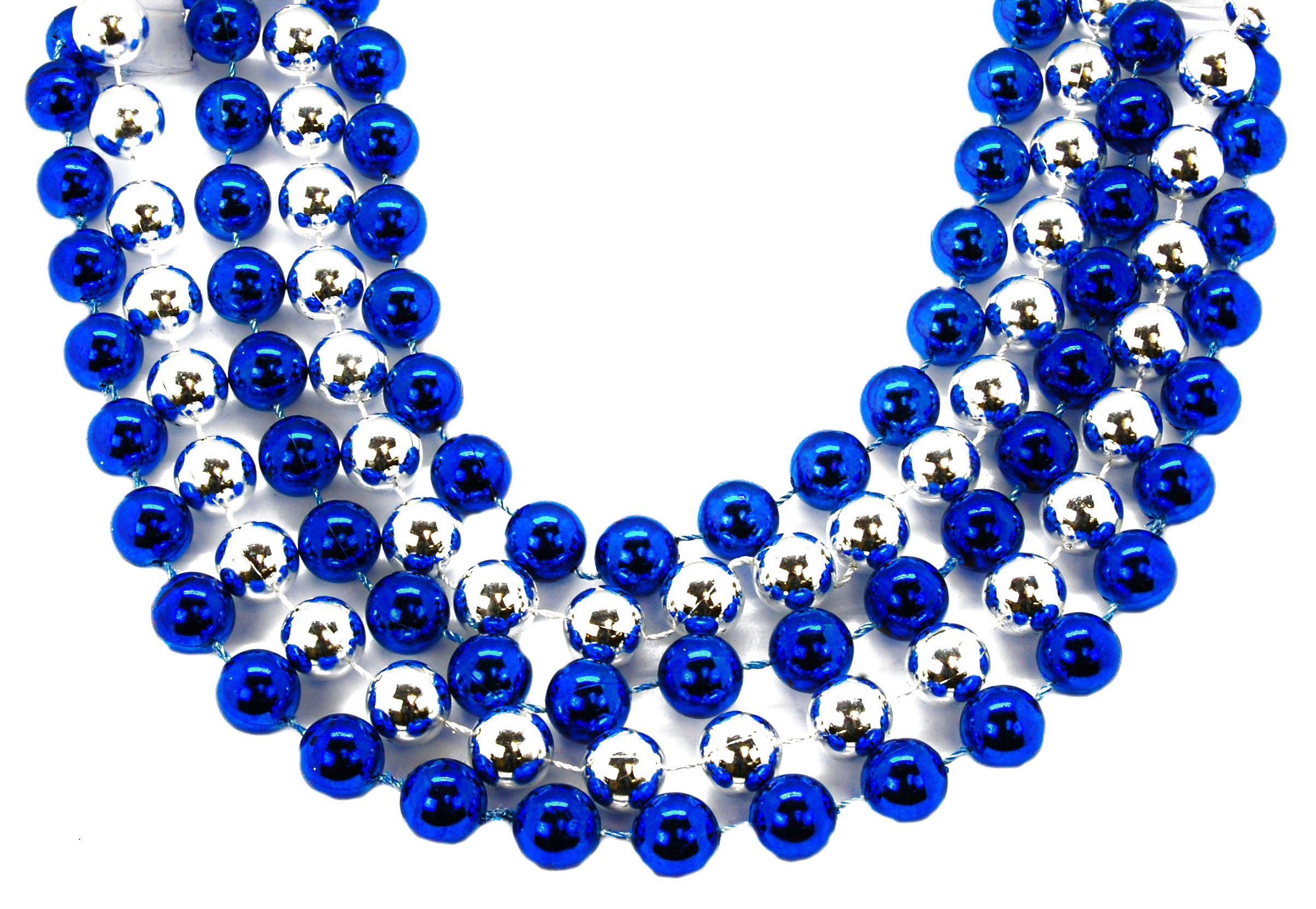 48" 16mm Round Beads Blue and Silver