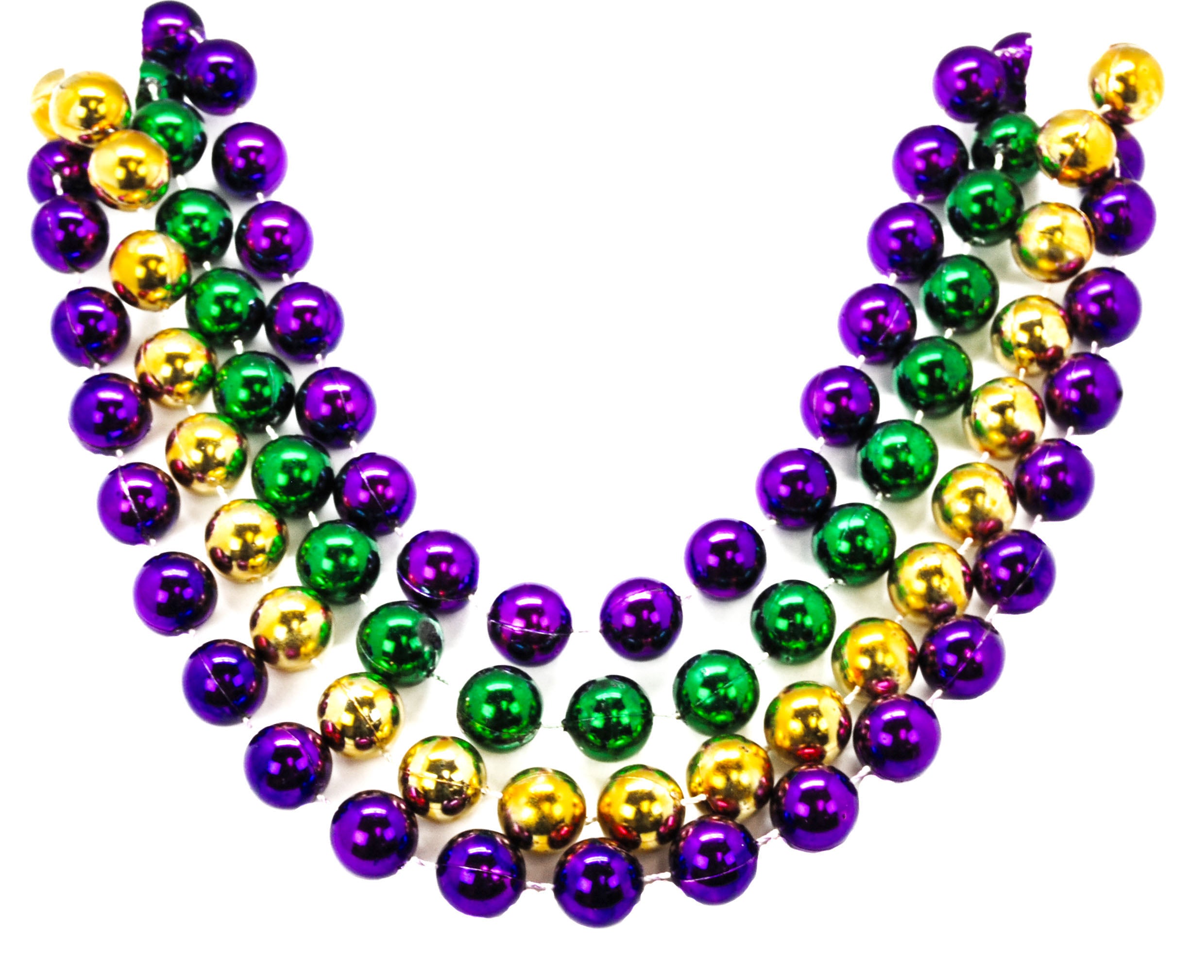 72" 18mm Round Beads Purple, Green, and Gold