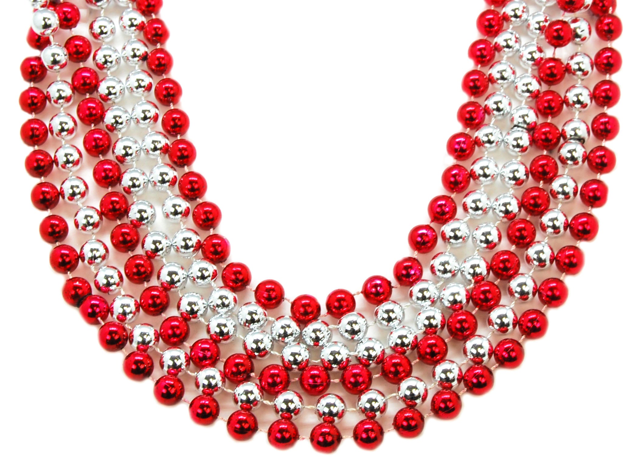 40" 12mm Round Beads Red and Silver