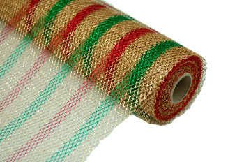 Gold Poly Mesh with Red and Green Stripes 