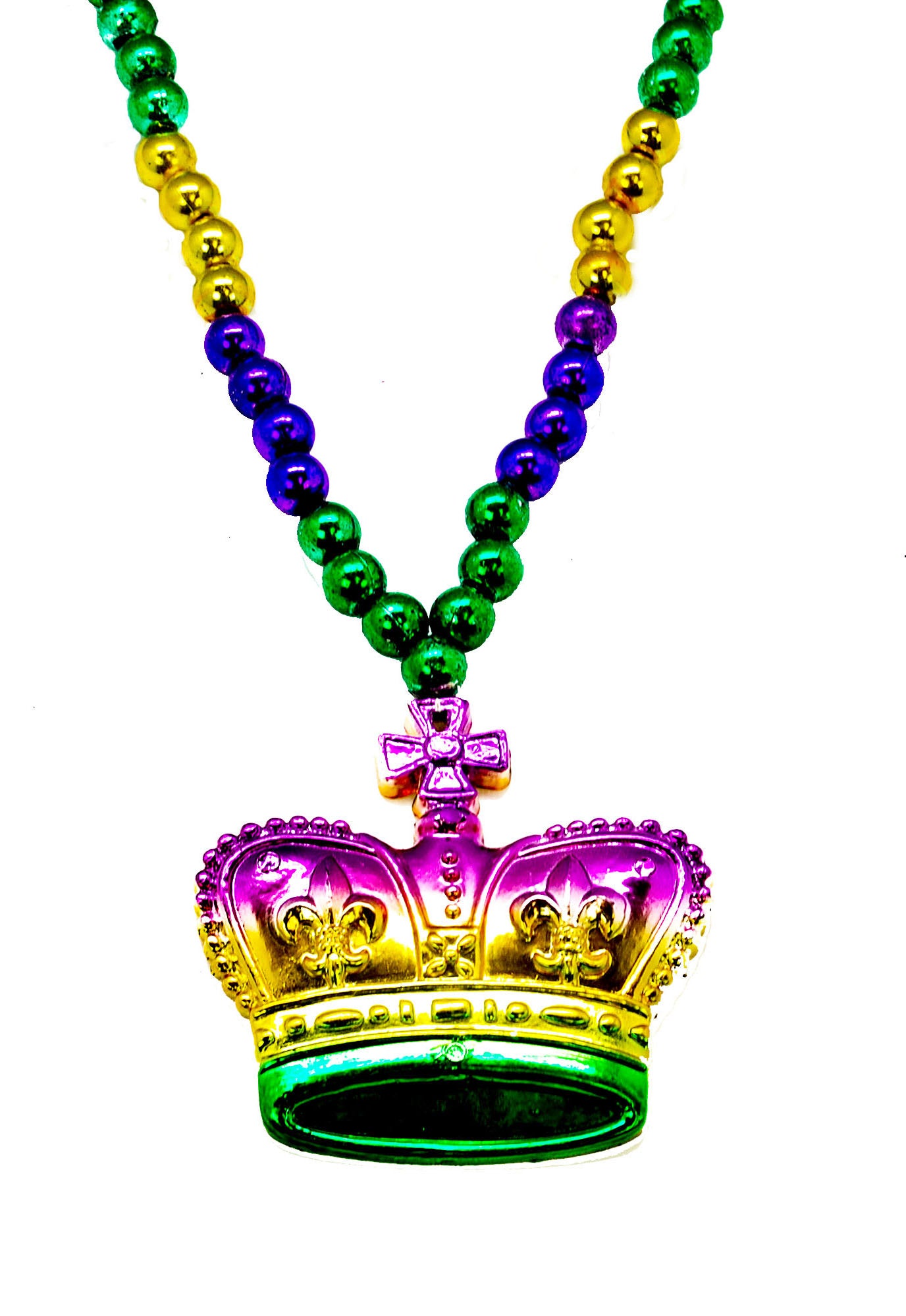 36" Purple, Green and Gold Bead with Gold Crown