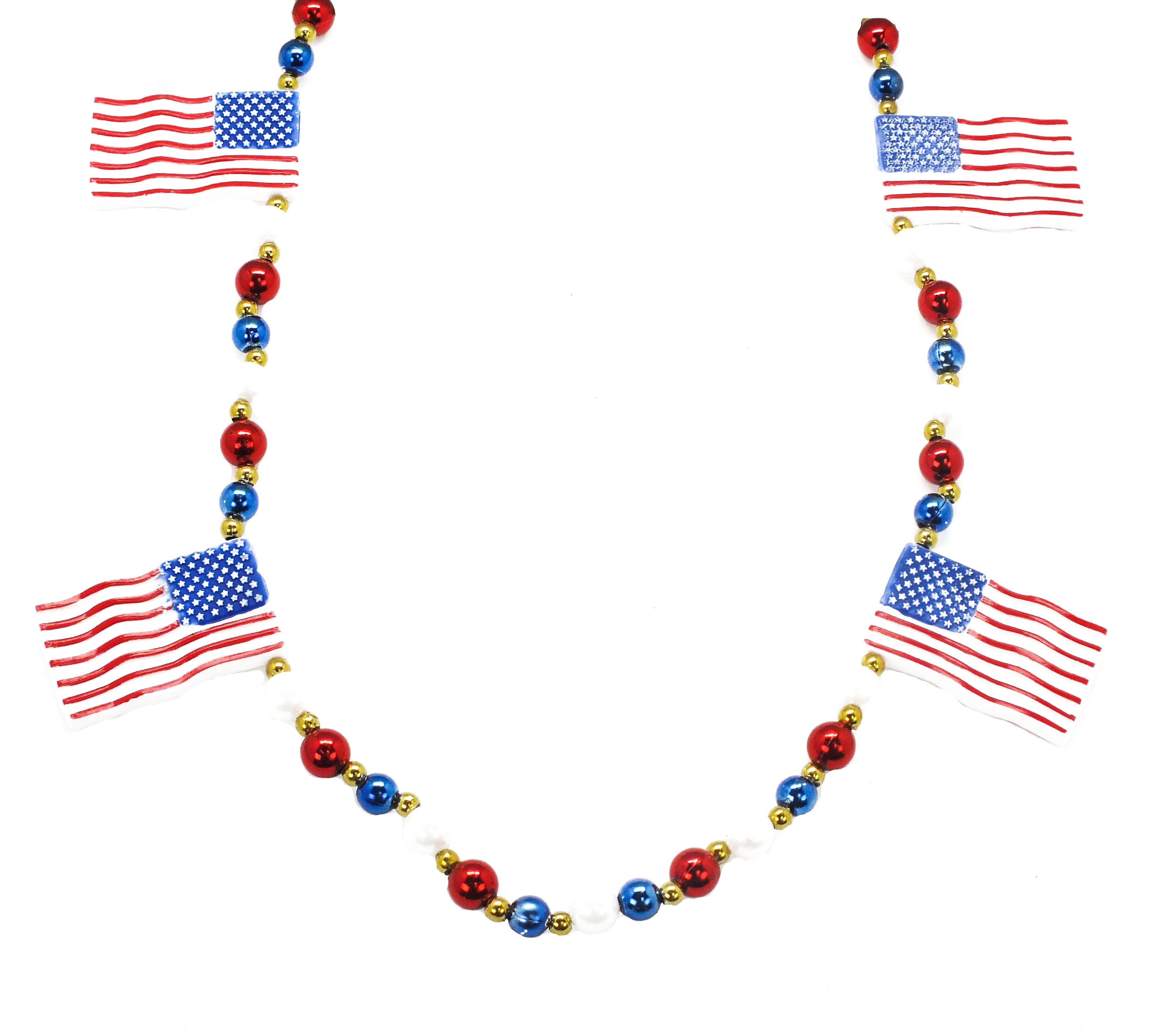 42" American Flags with Red, White and Blue Beads