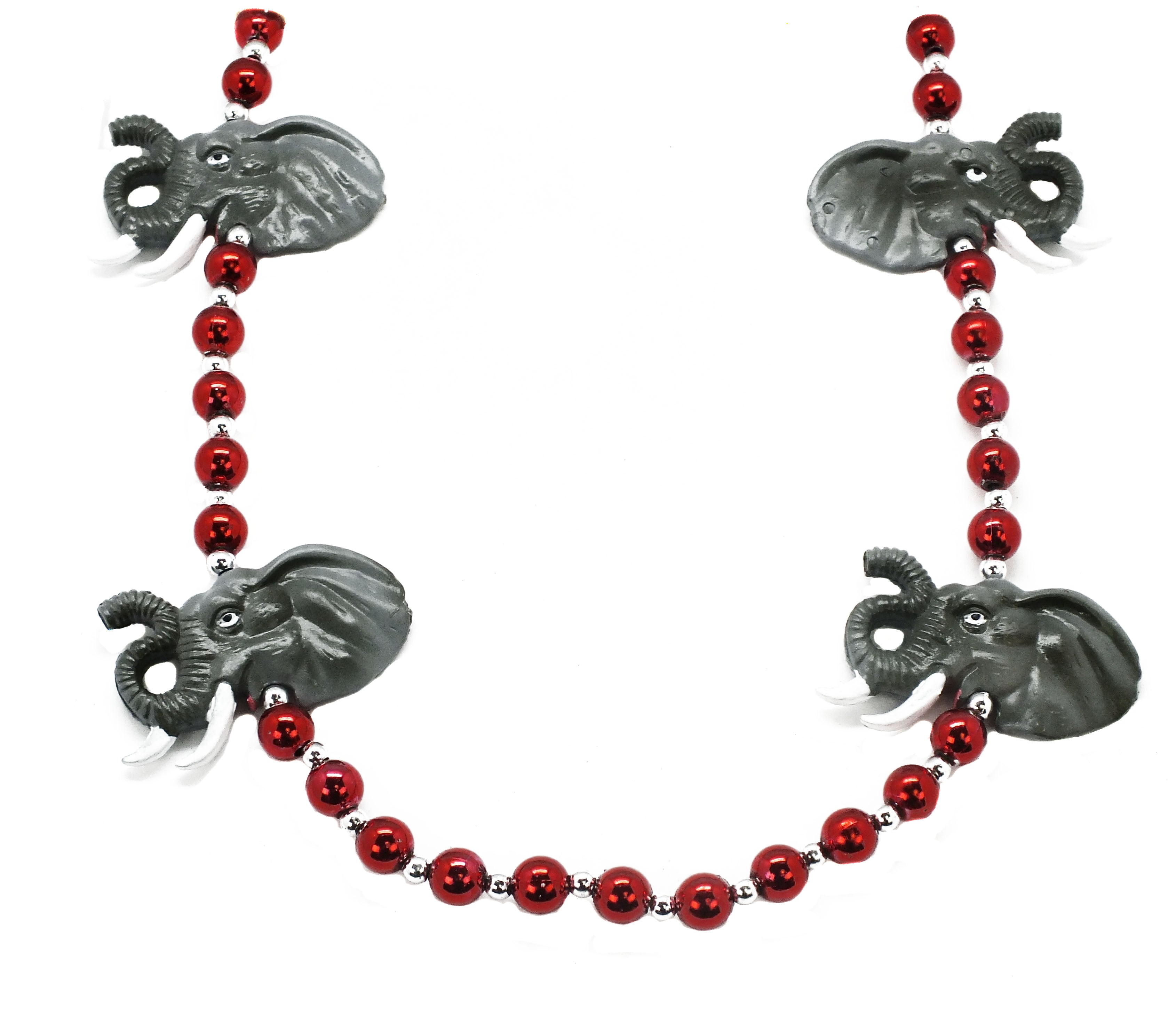 42" Red and White Pearl Beads with Elephant Heads