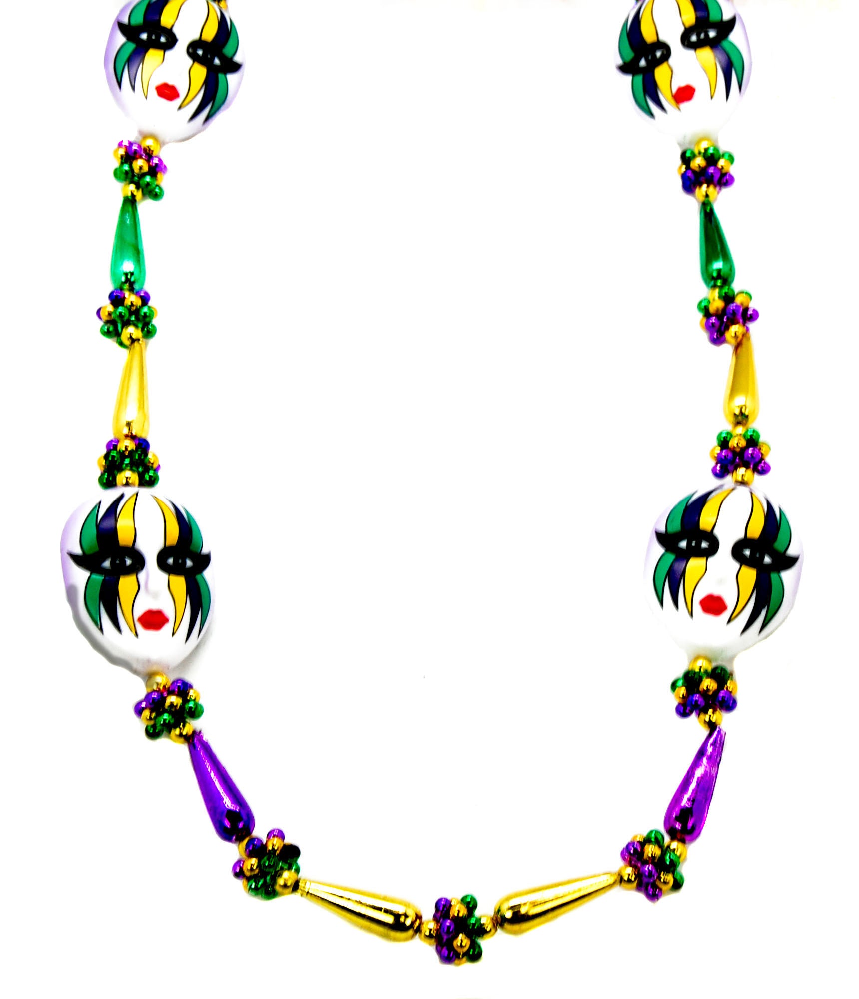 42" Purple Green and Gold Mask Beads
