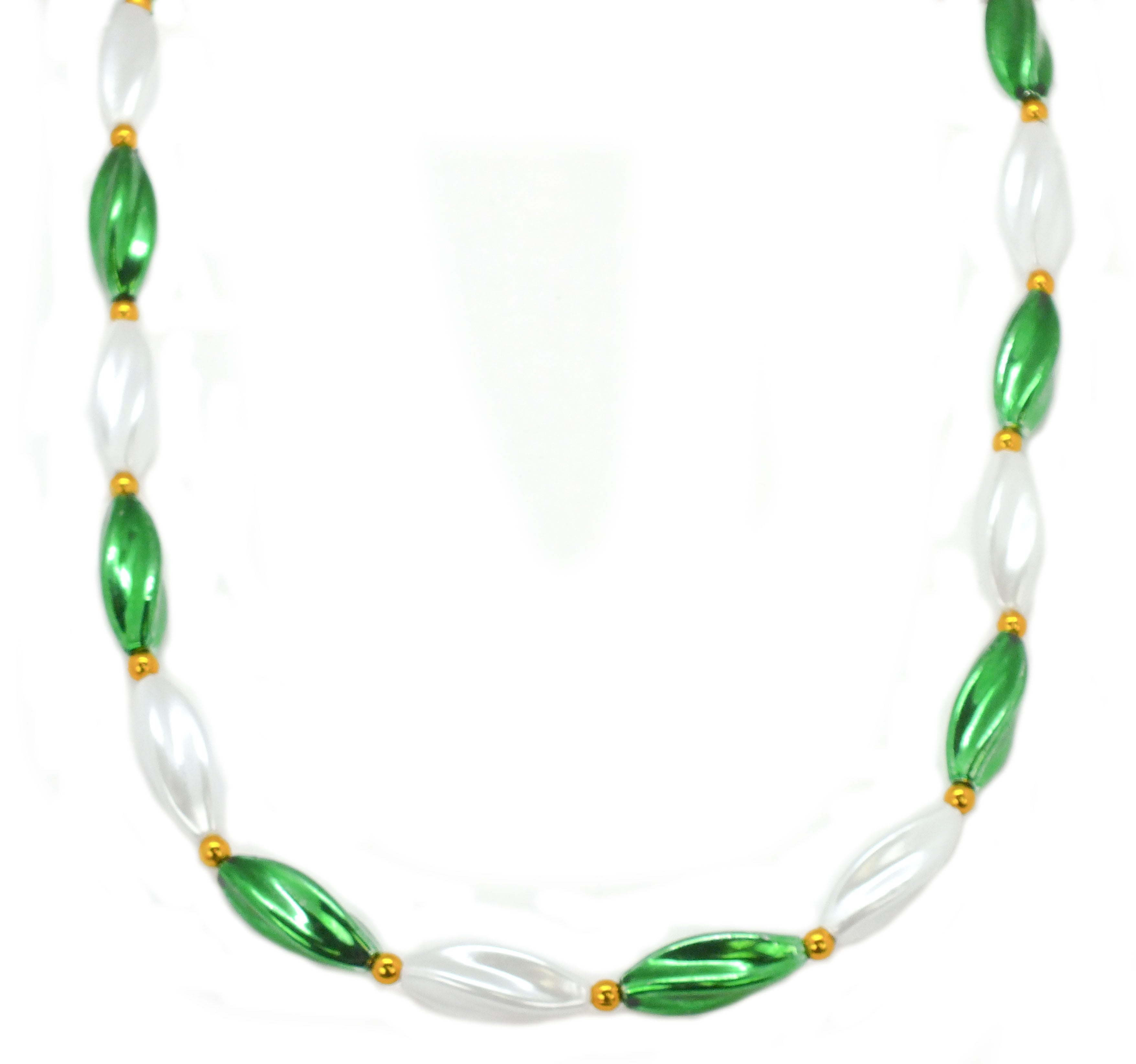 38" Green and White Swirl Beads