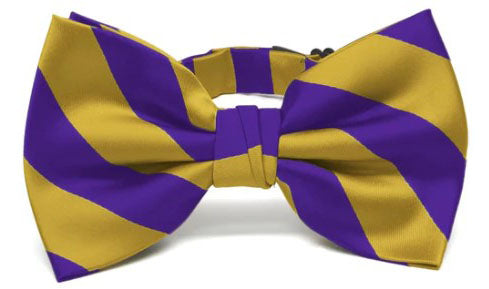 Purple and Gold Striped Bow Tie