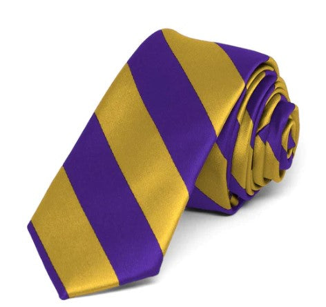 Purple and Gold 2" Skinny Striped Tie