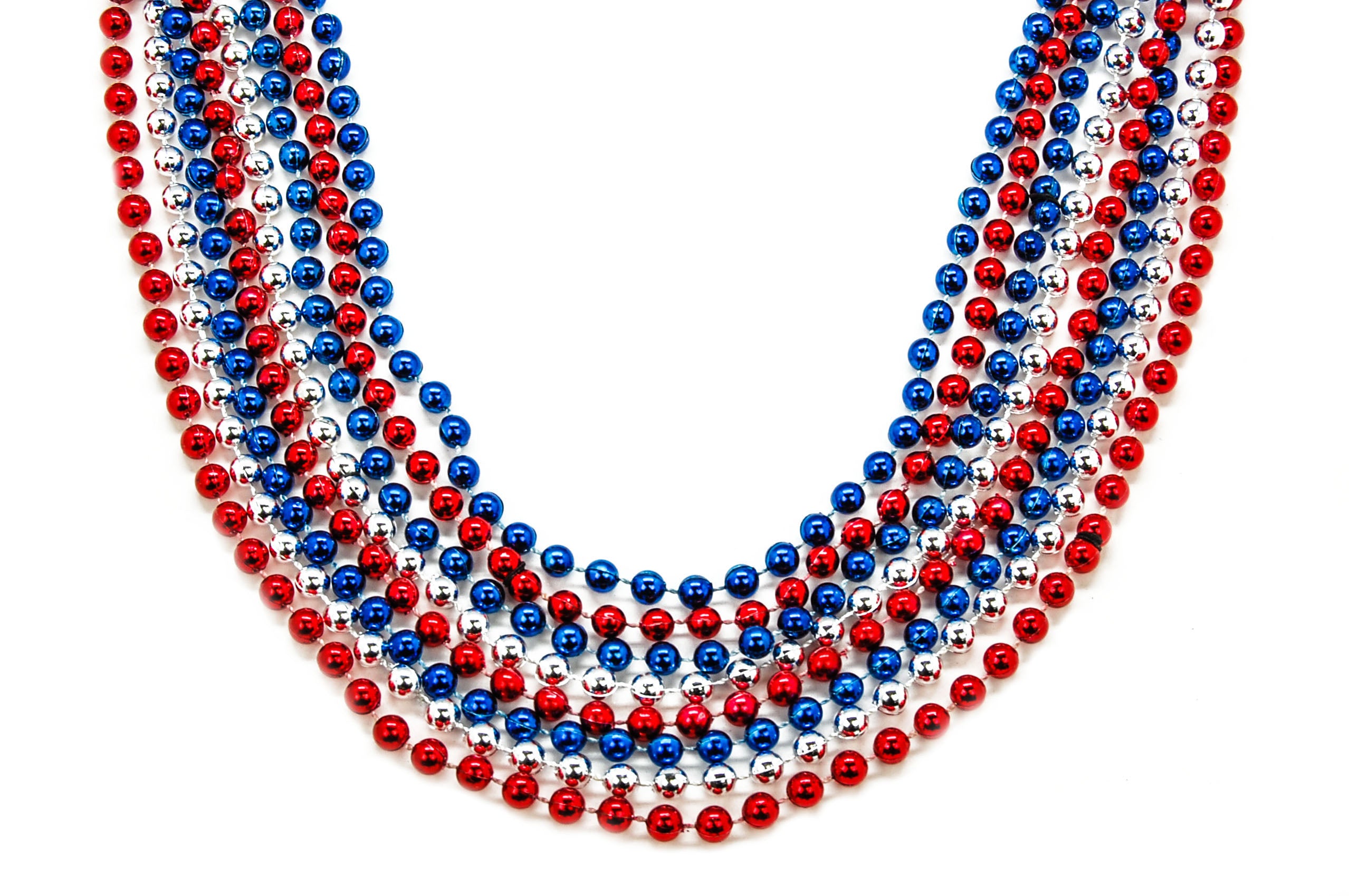 33" 7mm Global Beads Red, Blue, and Silver