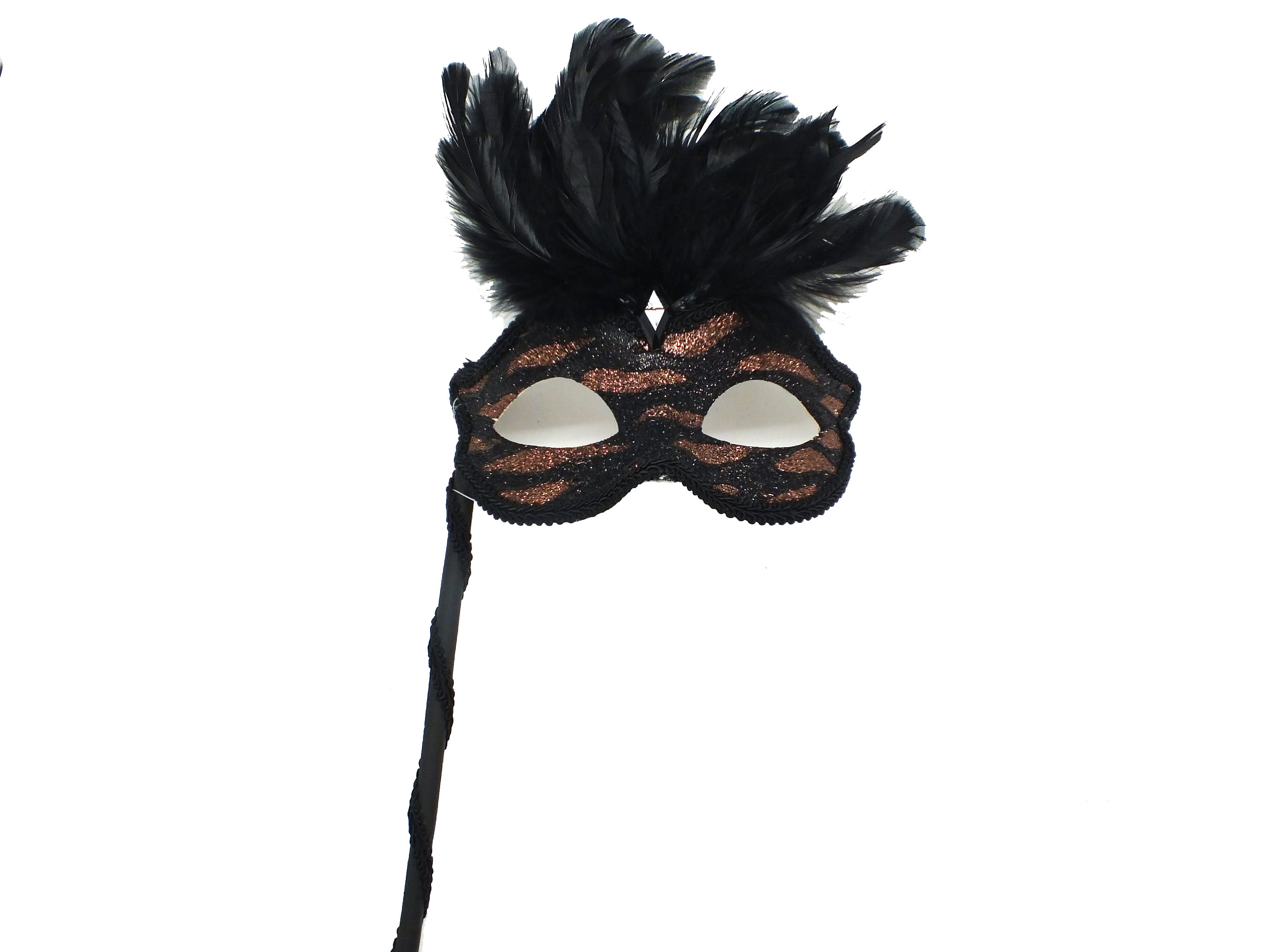 Brown and Black Venetian Cateye Mask with Stick