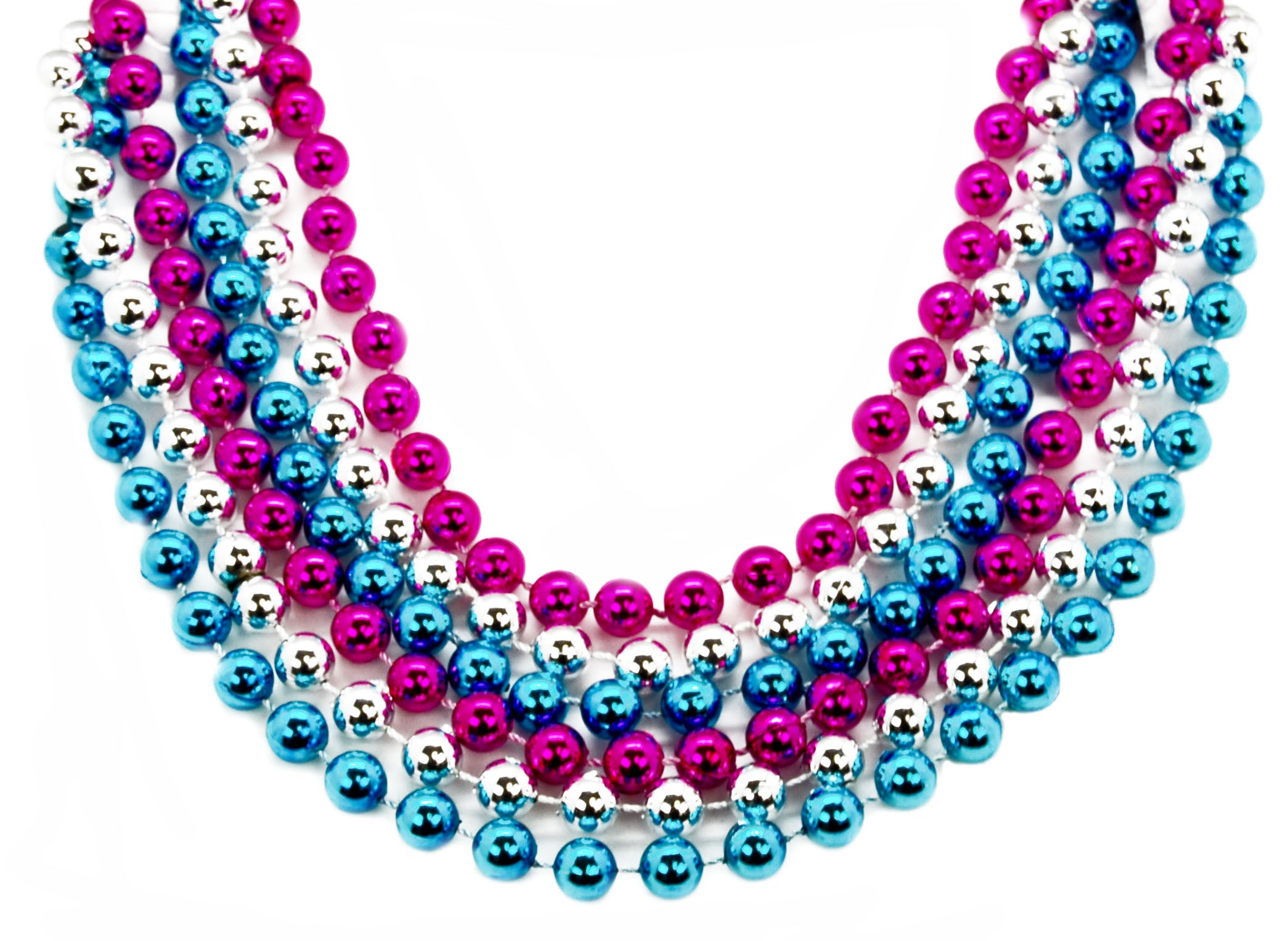 40" 12mm Round Beads Hot Pink, Light Blue, and Silver