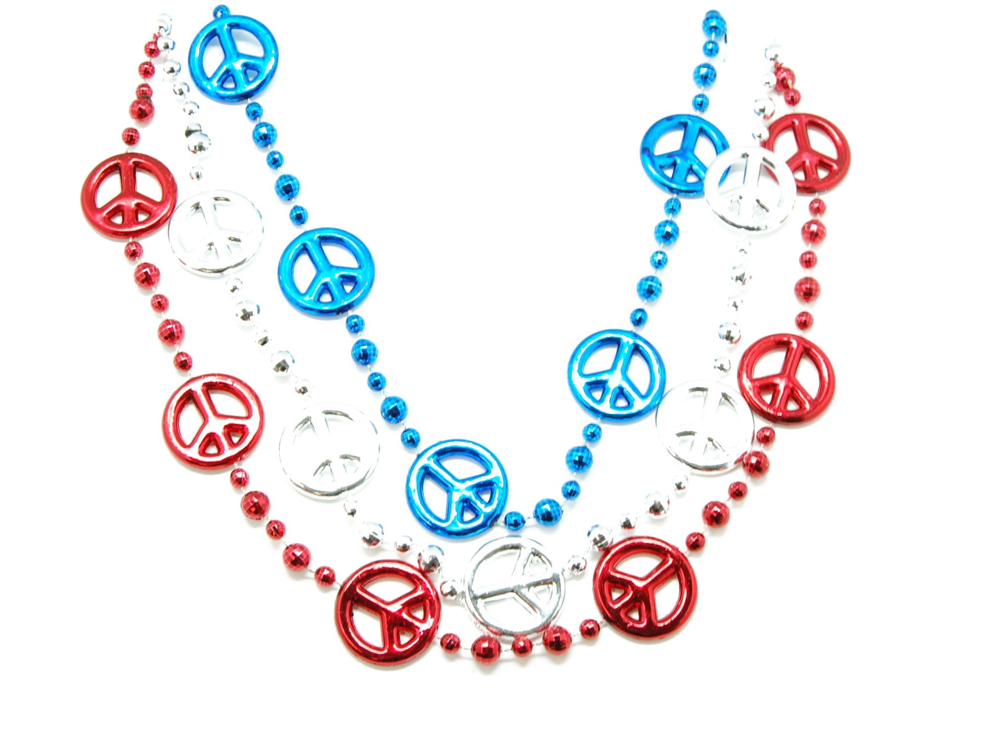 36" Peace Sign Beads Red, Blue, and Silver